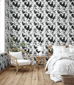 GW4014 French Farmhouse Chickens & Sunflowers Peel and Stick Wallpaper Roll 19 inch Wide x 18 ft. Long Black White
