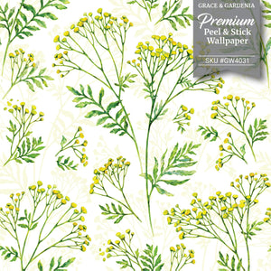 GW4031 Farmhouse Yarrow Patch Peel and Stick Wallpaper Roll 19 inch Wide x 18 ft. Long Yellow Green