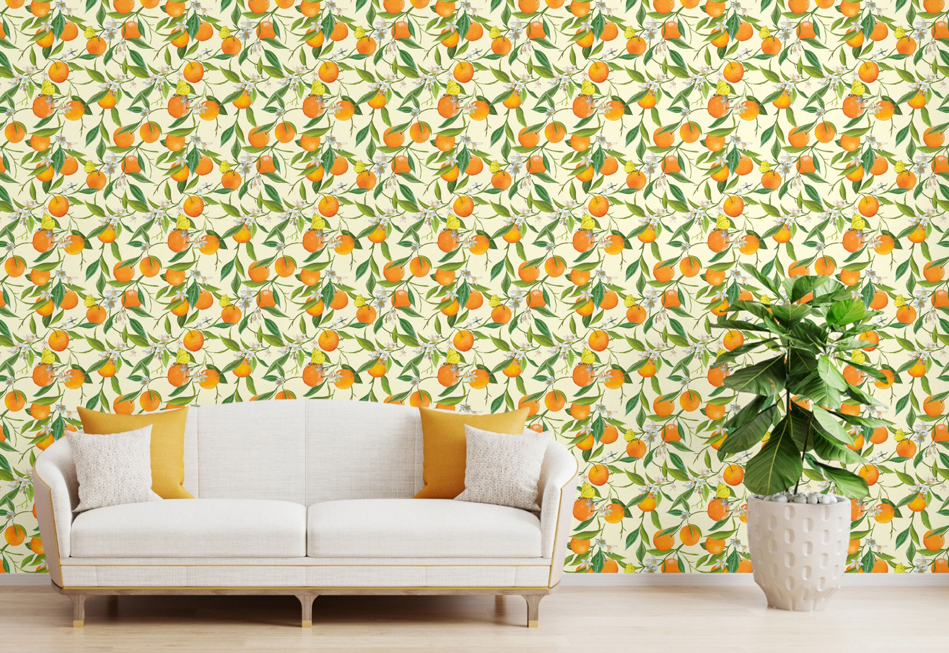 GW5071 Orange Blossoms Peel and Stick Wallpaper Roll 19 inch Wide x 18 ft. Long, Orange Green Yellow