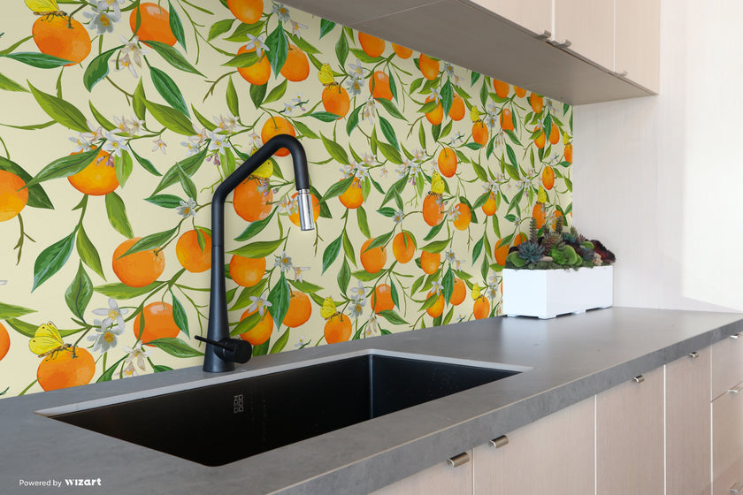 GW5071 Orange Blossoms Peel and Stick Wallpaper Roll 19 inch Wide x 18 ft. Long, Orange Green Yellow