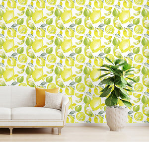 GW5111 Lemon Lime Watercolor Peel and Stick Wallpaper Roll 19 inch Wide x 18 ft. Long, Yellow Green White