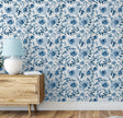 GW5131 Grace & Gardenia Watercolor Floral on Paper Peel and Stick Wallpaper Roll 19 inch Wide x 18 ft. Long, Blue