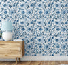 GW5131 Grace & Gardenia Watercolor Floral on Paper Peel and Stick Wallpaper Roll 19 inch Wide x 18 ft. Long, Blue