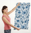 GW5131 Grace & Gardenia Watercolor Floral on Paper Peel and Stick Wallpaper Roll 19 inch Wide x 18 ft. Long, Blue