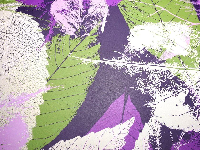 GW5171 Leaf Print Pattern Peel and Stick Wallpaper Roll 19 inch Wide x 18 ft. Long Green Purple