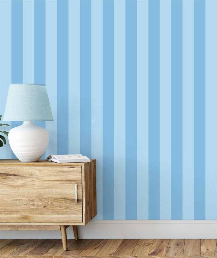 GW6051 Blue Stripes Peel and Stick Wallpaper Roll 19 inch Wide x 18 ft. Long Blue