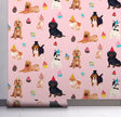 GW9013 Party Dogs and Cupcakes Peel and Stick Wallpaper Roll 19 inch Wide x 18 ft. Long Pink Beige Blue