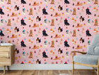 GW9013 Party Dogs and Cupcakes Peel and Stick Wallpaper Roll 19 inch Wide x 18 ft. Long Pink Beige Blue