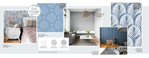 Collection of wallpaper design by Betsy Campbell Creative in collaboration with Grace and Gardenia Designs. 