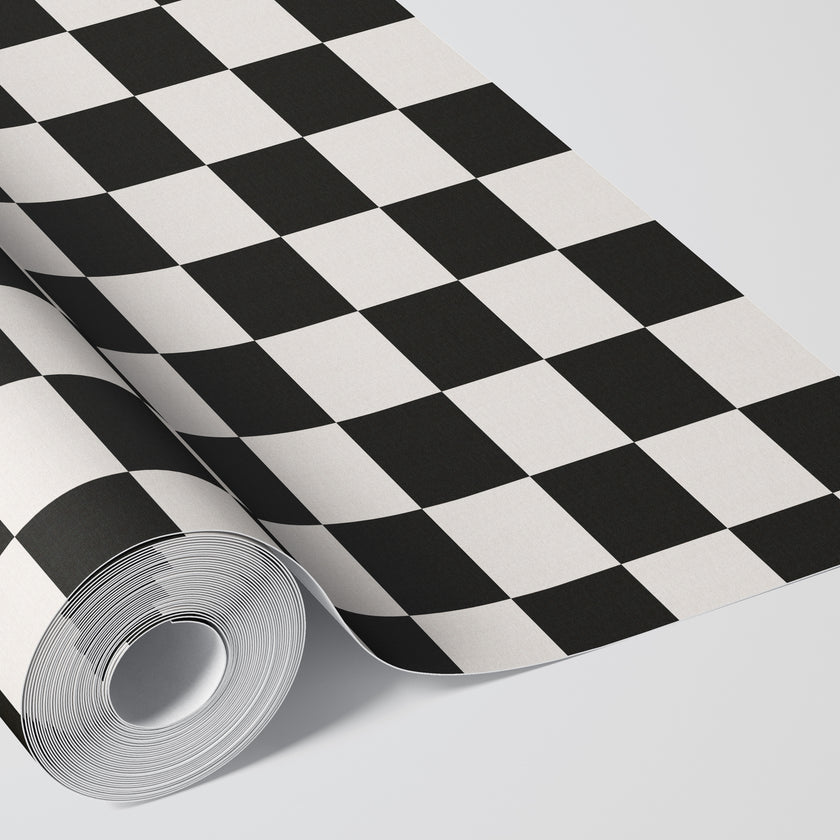 GW0200 Check Faux Grasscloth Plain weave Texture Wallpaper Roll 19 inch Wide x 18 ft. Long in Black White