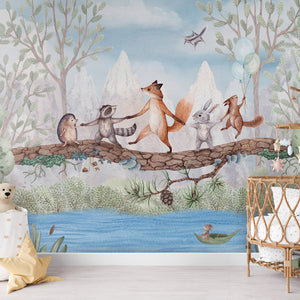 GDSE3500 Animal Adventure Wallpaper Mural Premium Peel and Stick Material 26in Wide x 9 ft. Blue Green Brown