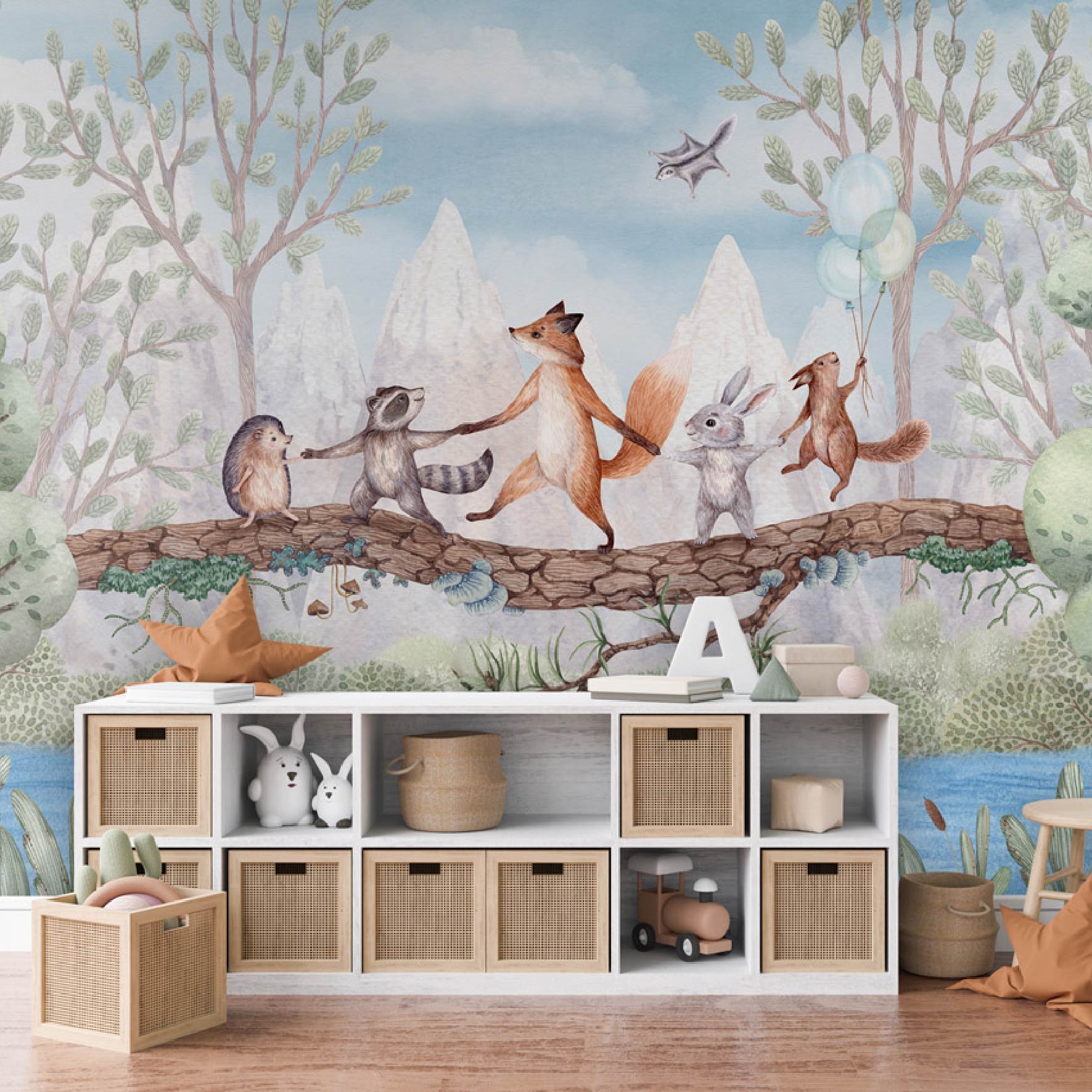 GDSE3500 Animal Adventure Wallpaper Mural Premium Peel and Stick Material 26in Wide x 9 ft. Blue Green Brown