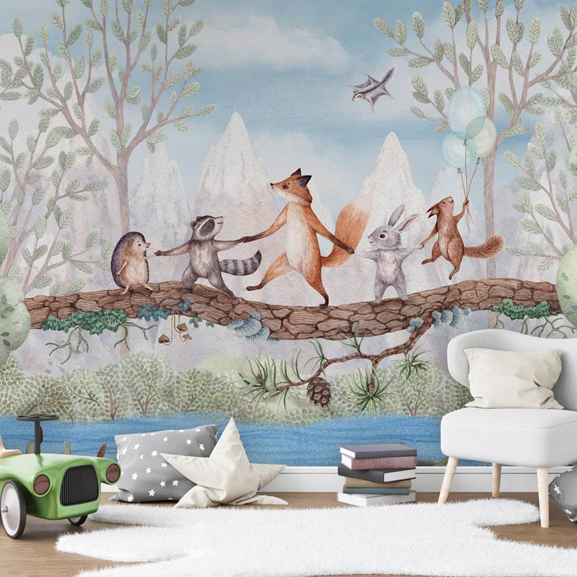 GDSE3500 Animal Adventure Wallpaper Mural Premium Peel and Stick Material 26in Wide x 9 ft. Blue Green Brown