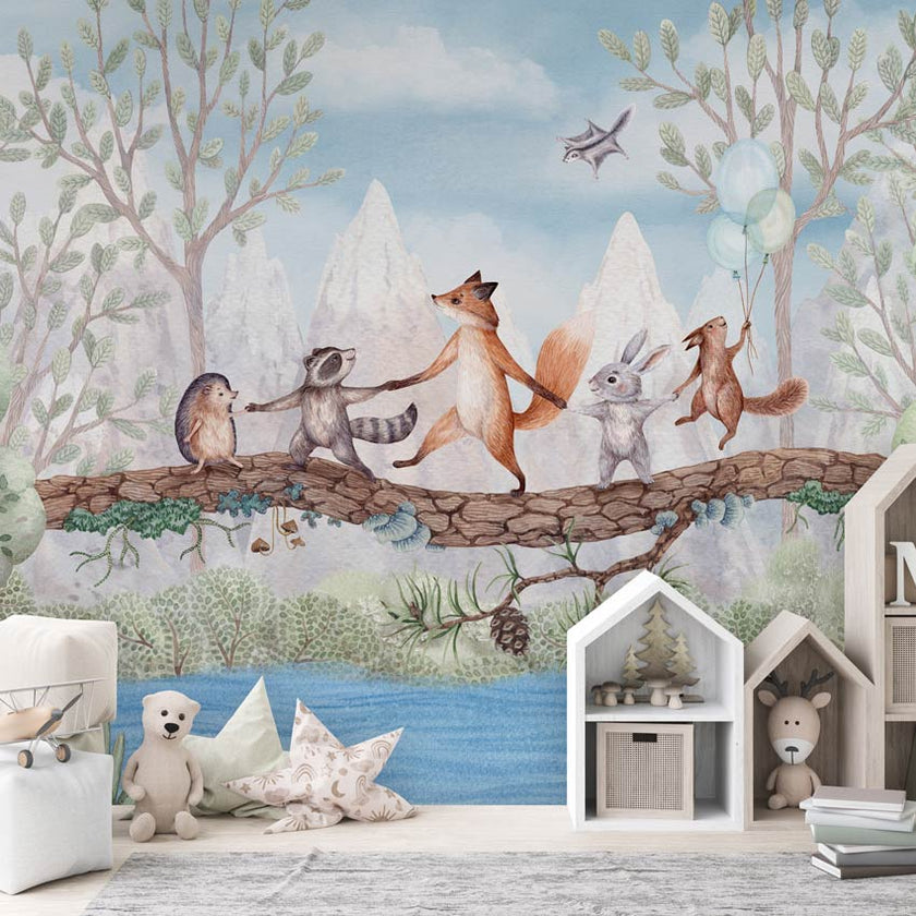 GDSE3500 Animal Adventure Wallpaper Mural Premium Peel and Stick Material 26in Wide x 9 ft. Blue Green Brown