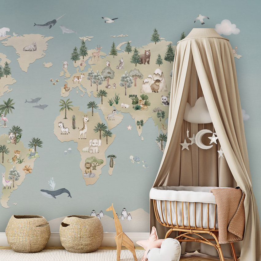 GDSE3520 Animal Atlas Wallpaper Mural Premium Peel and Stick Material 26in Wide x 9 ft. Blue