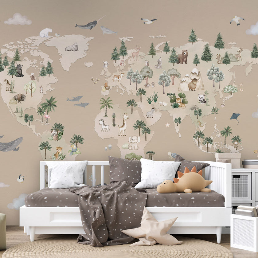GDSE3521 Animal Atlas Wallpaper Mural Premium Peel and Stick Material 26in Wide x 9 ft. Brown