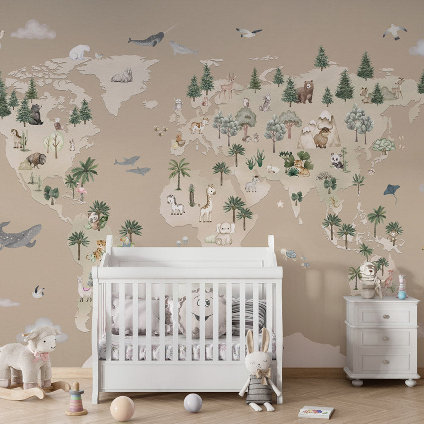 GDSE3521 Animal Atlas Wallpaper Mural Premium Peel and Stick Material 26in Wide x 9 ft. Brown
