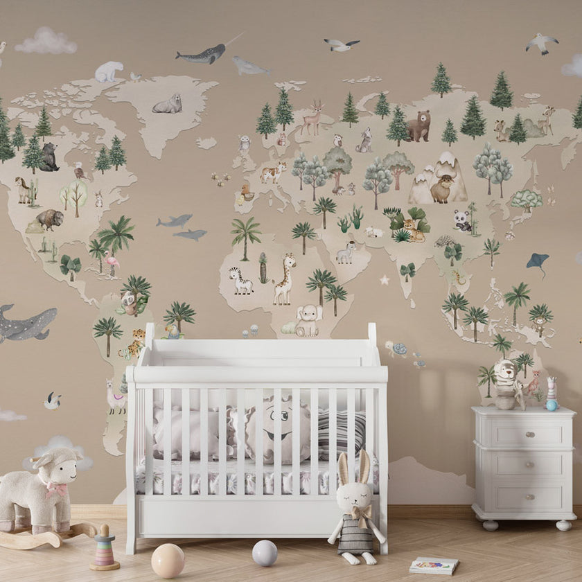 GDSE3521 Animal Atlas Wallpaper Mural Premium Peel and Stick Material 26in Wide x 9 ft. Brown