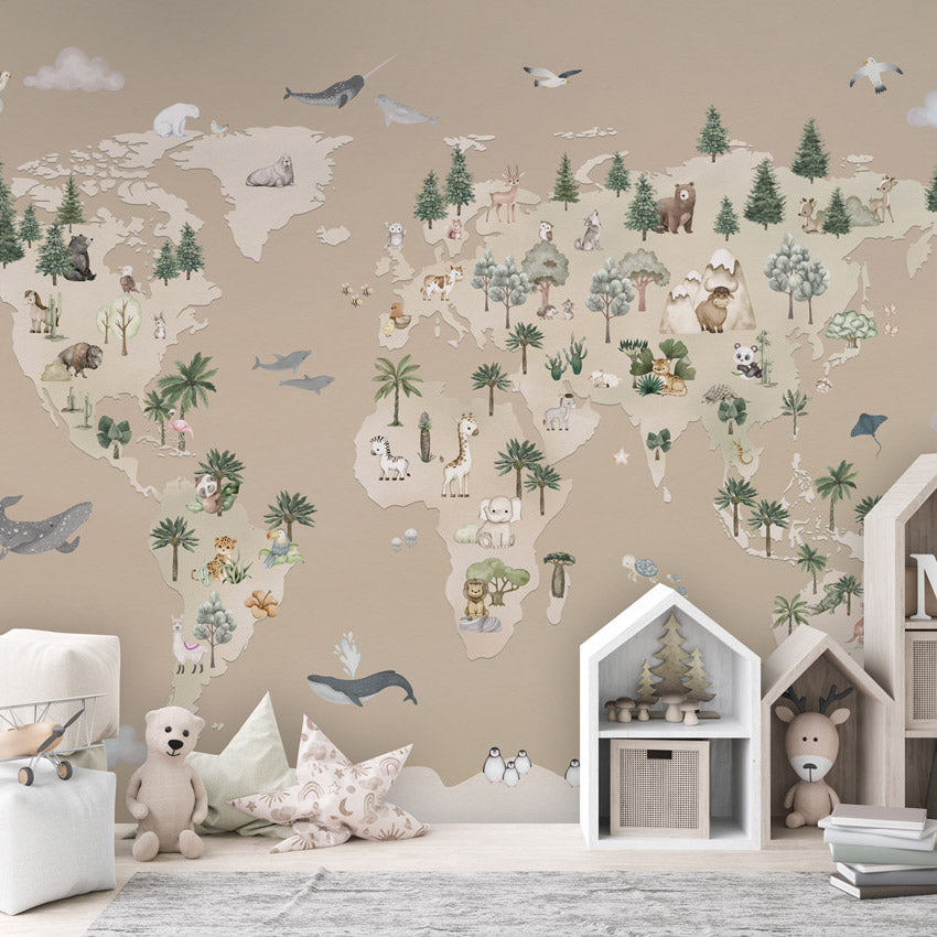 GDSE3521 Animal Atlas Wallpaper Mural Premium Peel and Stick Material 26in Wide x 9 ft. Brown