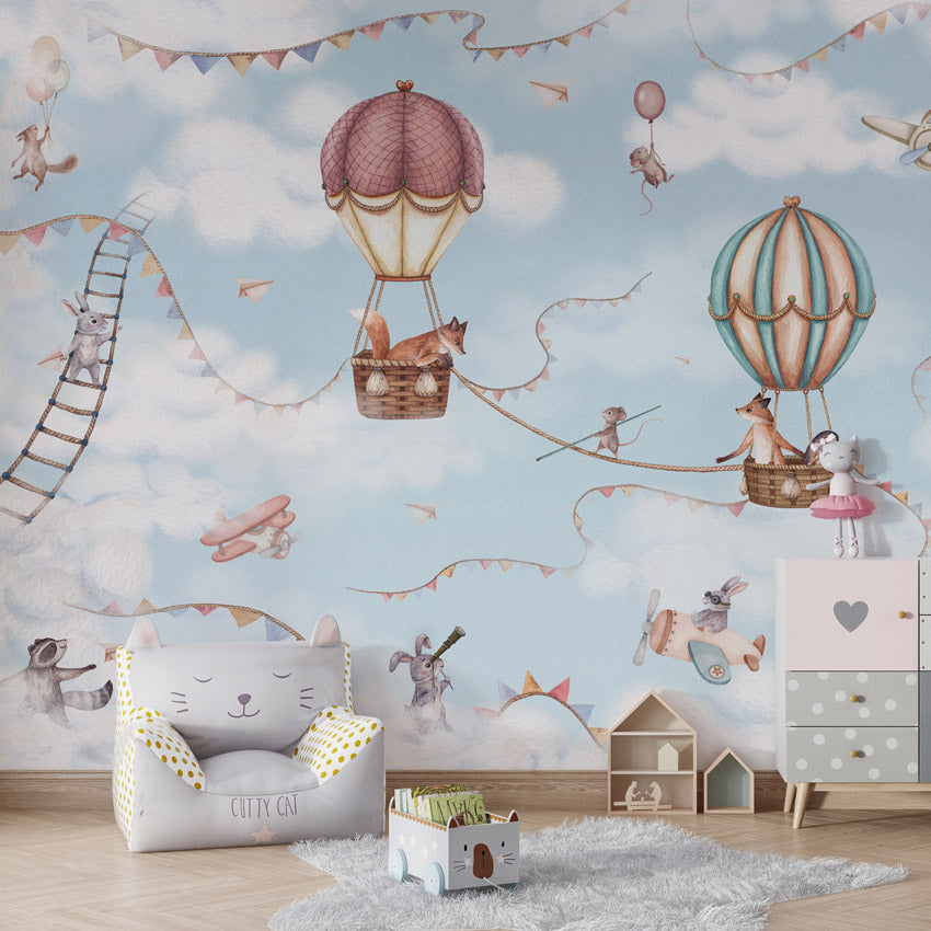 GDSE3530 Aviation Adventure Wallpaper Mural Premium Peel and Stick Material 26in Wide x 9 ft. Blue Pink