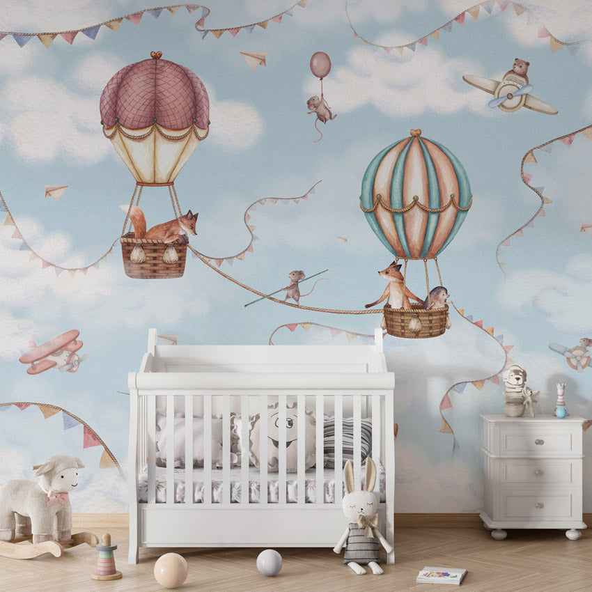 GDSE3530 Aviation Adventure Wallpaper Mural Premium Peel and Stick Material 26in Wide x 9 ft. Blue Pink