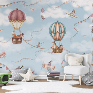 GDSE3530 Aviation Adventure Wallpaper Mural Premium Peel and Stick Material 26in Wide x 9 ft. Blue Pink
