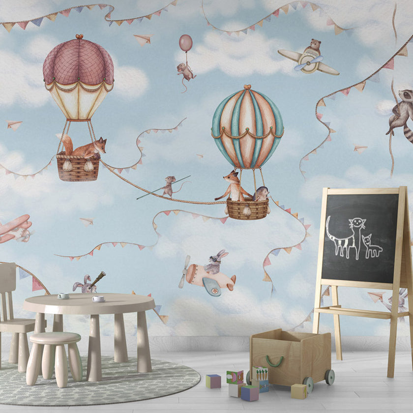 GDSE3530 Aviation Adventure Wallpaper Mural Premium Peel and Stick Material 26in Wide x 9 ft. Blue Pink
