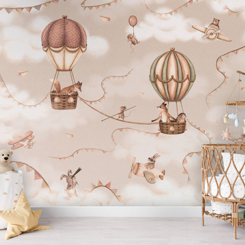 GDSE3531 Aviation Adventure Wallpaper Mural Premium Peel and Stick Material 26in Wide x 9 ft. Mono Beige Pink