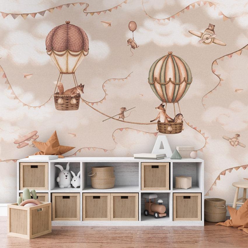 GDSE3531 Aviation Adventure Wallpaper Mural Premium Peel and Stick Material 26in Wide x 9 ft. Mono Beige Pink