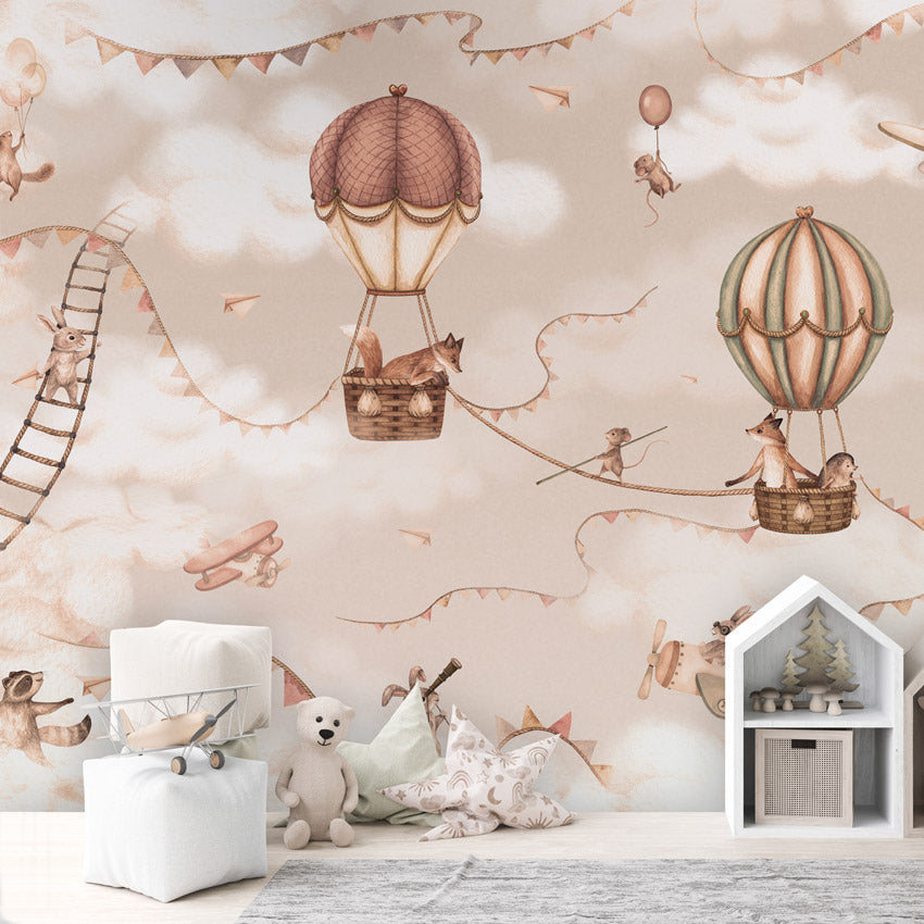 GDSE3531 Aviation Adventure Wallpaper Mural Premium Peel and Stick Material 26in Wide x 9 ft. Mono Beige Pink