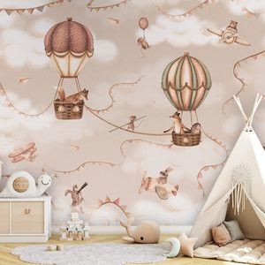 GDSE3531 Aviation Adventure Wallpaper Mural Premium Peel and Stick Material 26in Wide x 9 ft. Mono Beige Pink