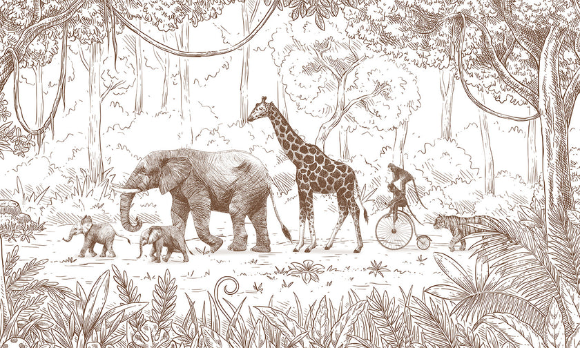GDSE3010 Animal Parade Wallpaper Mural Premium Peel and Stick Material 26in Wide x 9 ft. Brown