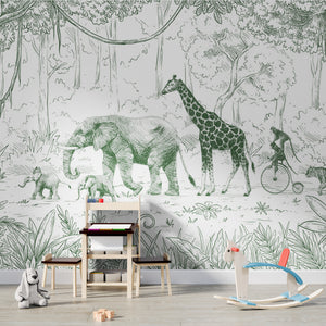 GDSE3012 Animal Parade Wallpaper Mural Premium Peel and Stick Material 26in Wide x 9 ft. Green
