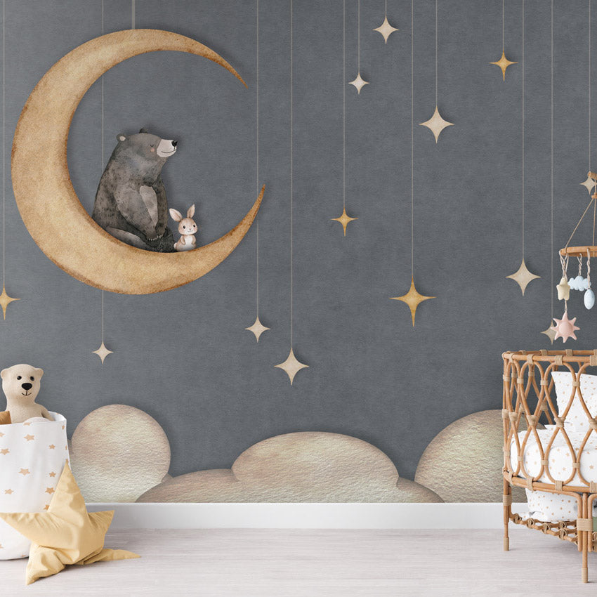 GDSE3540 Bear On The Moon Wallpaper Mural Premium Peel and Stick Material 26in Wide x 9 ft. Blue