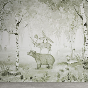 GDSE3022 Bear King Wallpaper Mural Premium Peel and Stick Material 26in Wide x 9 ft. Green