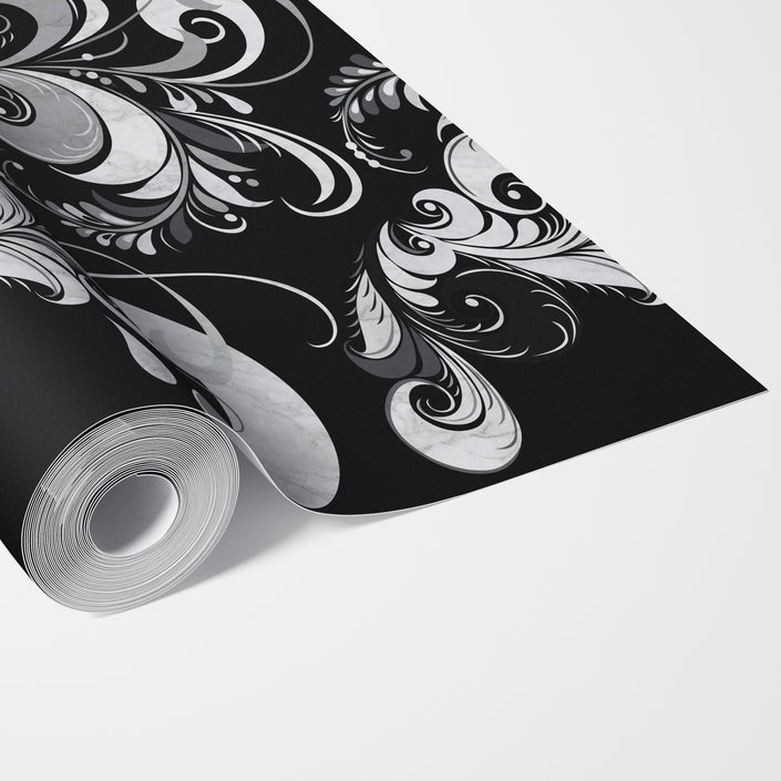 GDM0020 Marina Makaron Designs Paisley in Black Gray Off White Wallpaper Panel 26 inch Wide x 6ft, 9ft, and 12ft Long