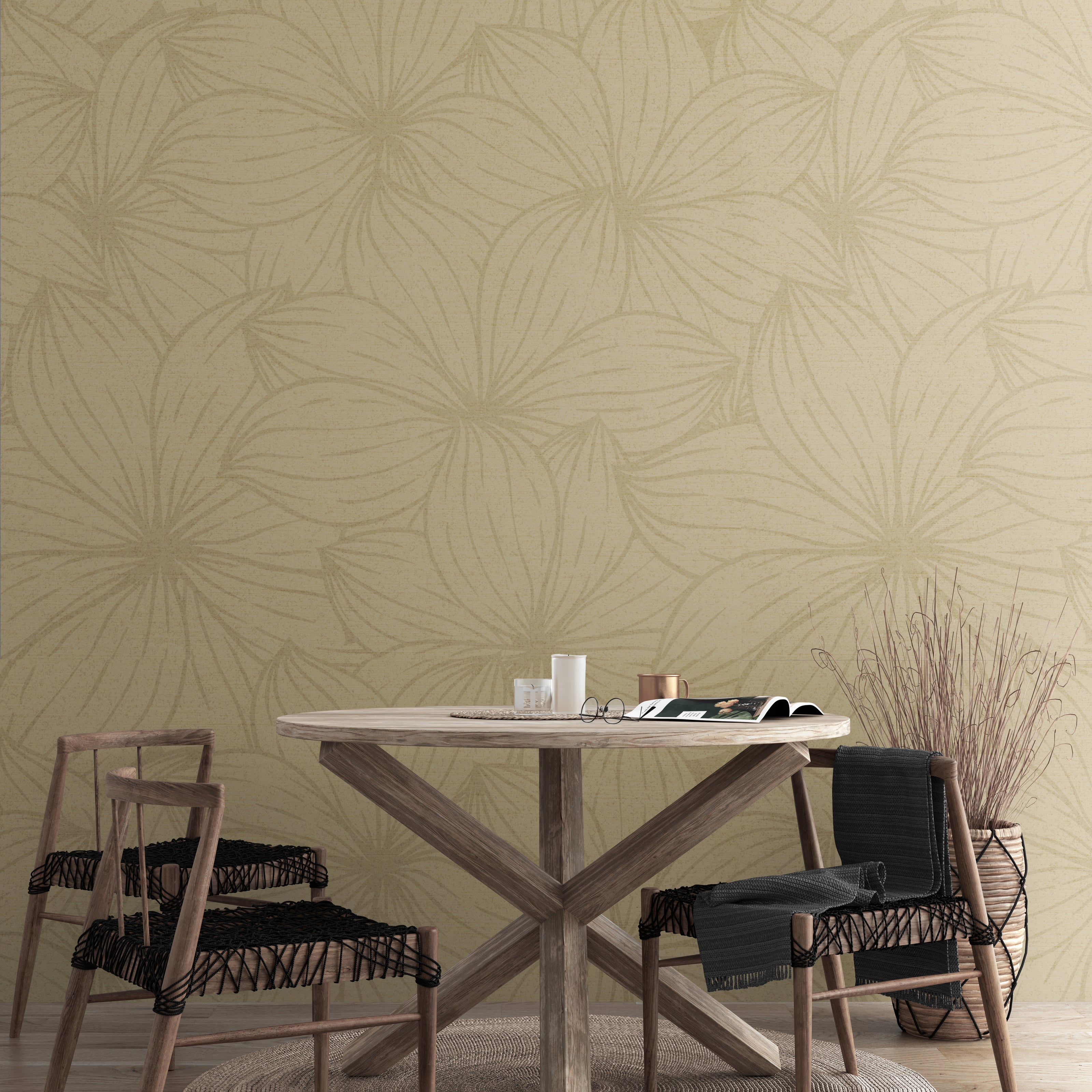 GE5002 Plumeria Grace & Gardenia Endless Mural Caramel Brown