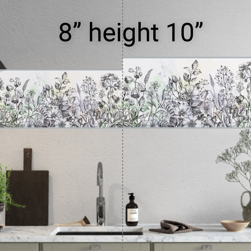 GB5001 Etched Blossom Peel and Stick Wallpaper Border 10in or 8in Height x 15ft Long Gray Teal Blue