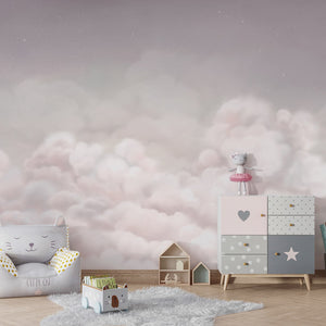 GDSE3551 Calming Clouds Wallpaper Mural Premium Peel and Stick Material 26in Wide x 9 ft. Pink