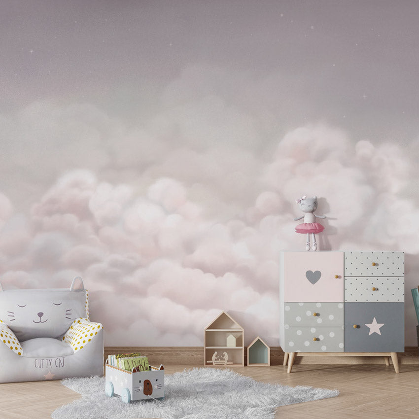 GDSE3551 Calming Clouds Wallpaper Mural Premium Peel and Stick Material 26in Wide x 9 ft. Pink