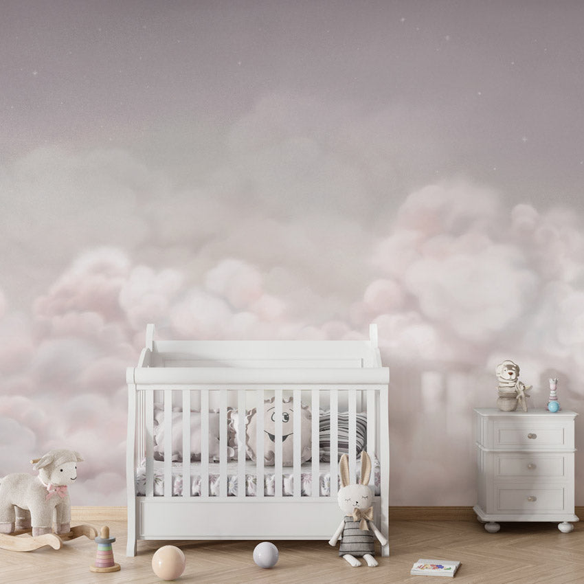 GDSE3551 Calming Clouds Wallpaper Mural Premium Peel and Stick Material 26in Wide x 9 ft. Pink