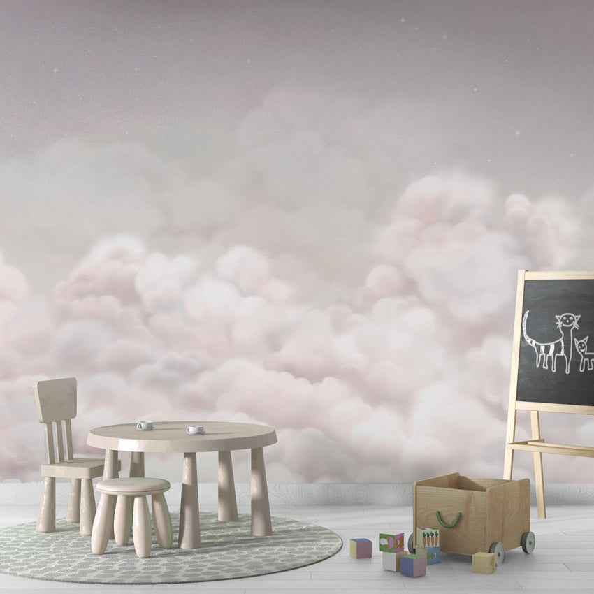 GDSE3551 Calming Clouds Wallpaper Mural Premium Peel and Stick Material 26in Wide x 9 ft. Pink