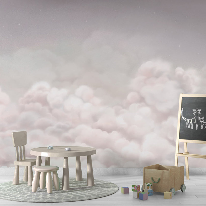 GDSE3551 Calming Clouds Wallpaper Mural Premium Peel and Stick Material 26in Wide x 9 ft. Pink