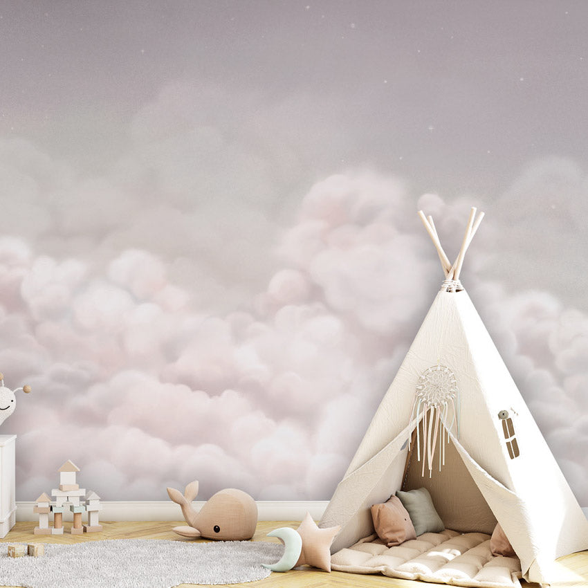 GDSE3551 Calming Clouds Wallpaper Mural Premium Peel and Stick Material 26in Wide x 9 ft. Pink