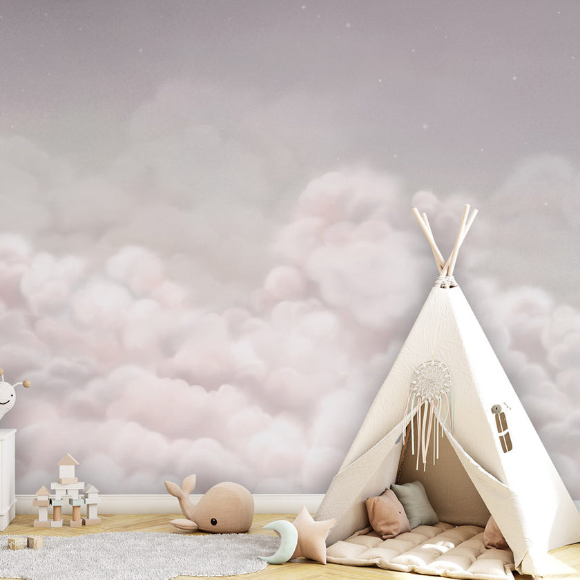 GDSE3551 Calming Clouds Wallpaper Mural Premium Peel and Stick Material 26in Wide x 9 ft. Pink