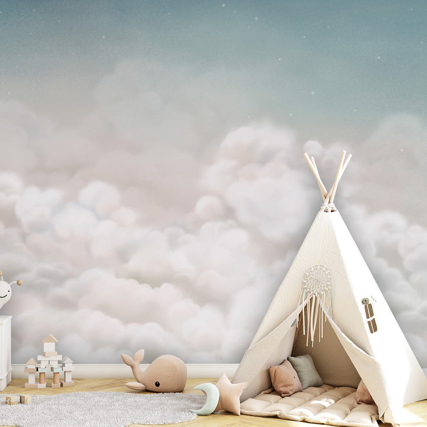 GDSE3550 Calming Clouds Wallpaper Mural Premium Peel and Stick Material 26in Wide x 9 ft. Blue