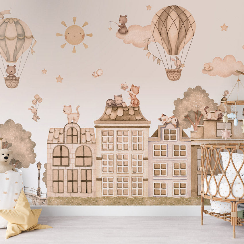 GDSE3561 City Cats Mono Wallpaper Mural Premium Peel and Stick Material 26in Wide x 9 ft. Pink
