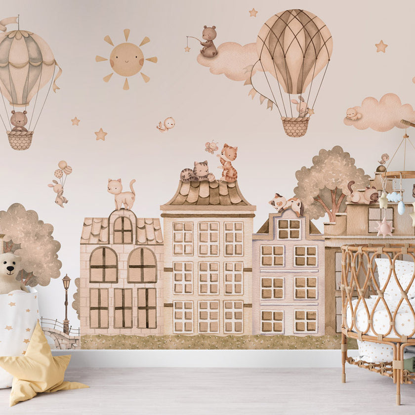 GDSE3561 City Cats Mono Wallpaper Mural Premium Peel and Stick Material 26in Wide x 9 ft. Pink