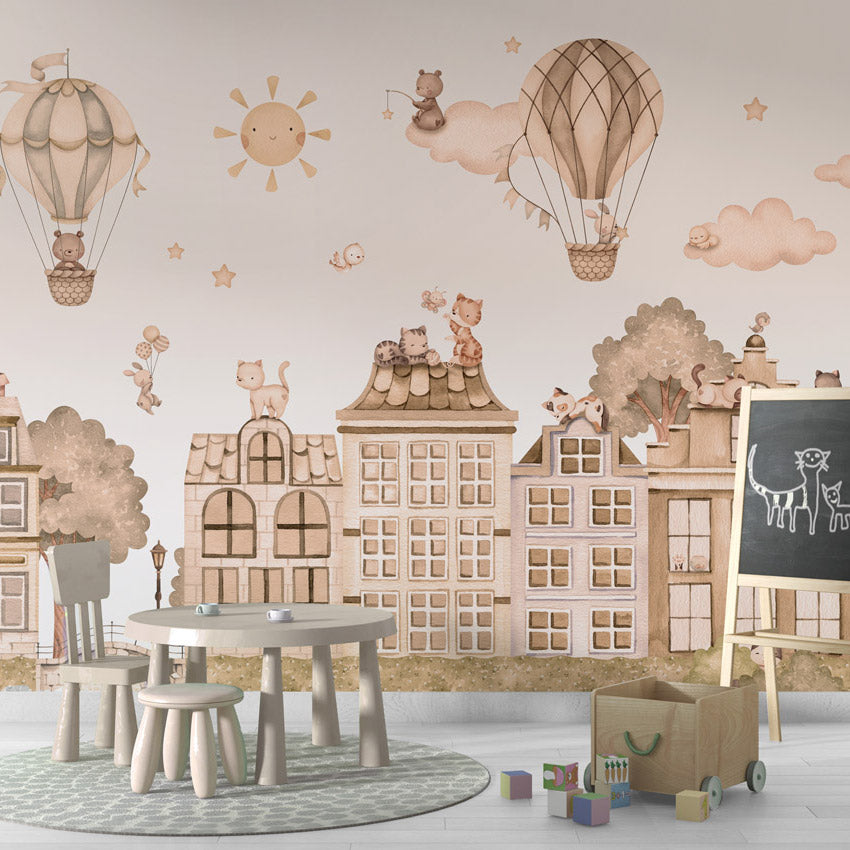 GDSE3561 City Cats Mono Wallpaper Mural Premium Peel and Stick Material 26in Wide x 9 ft. Pink