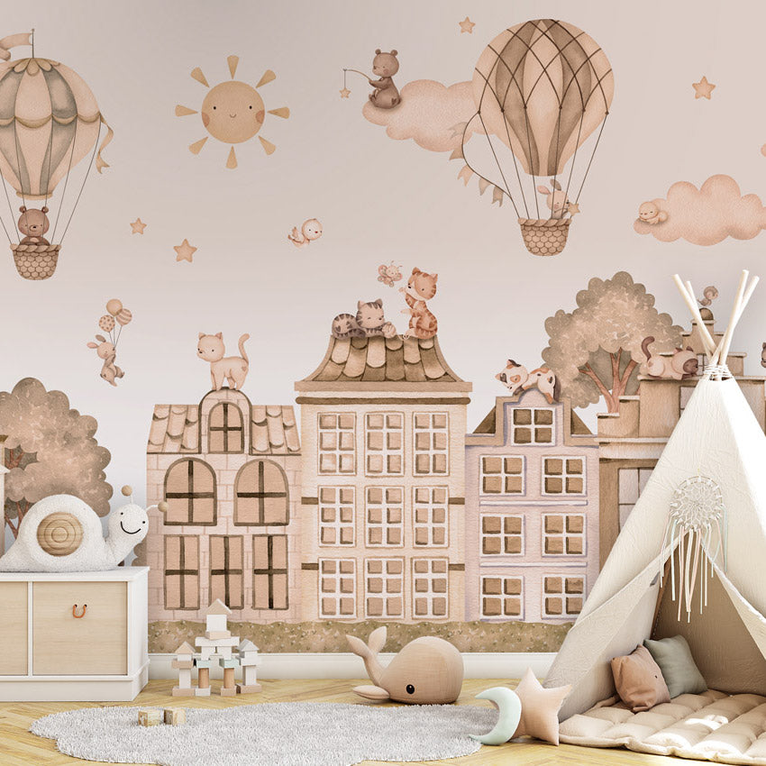 GDSE3561 City Cats Mono Wallpaper Mural Premium Peel and Stick Material 26in Wide x 9 ft. Pink